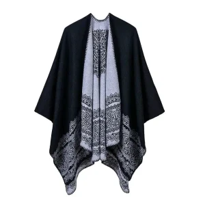 Poncho Châle Élégant Noir et Blanc