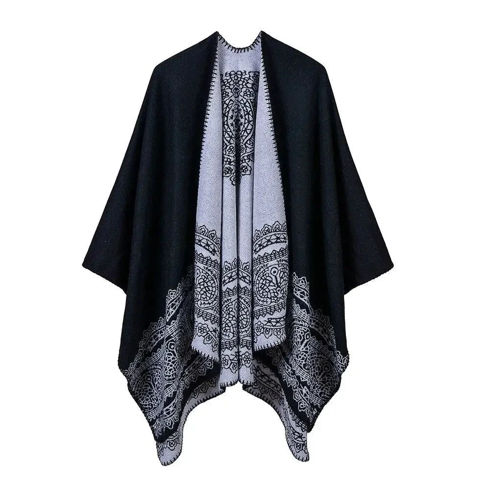 Poncho Châle Élégant Noir et Blanc