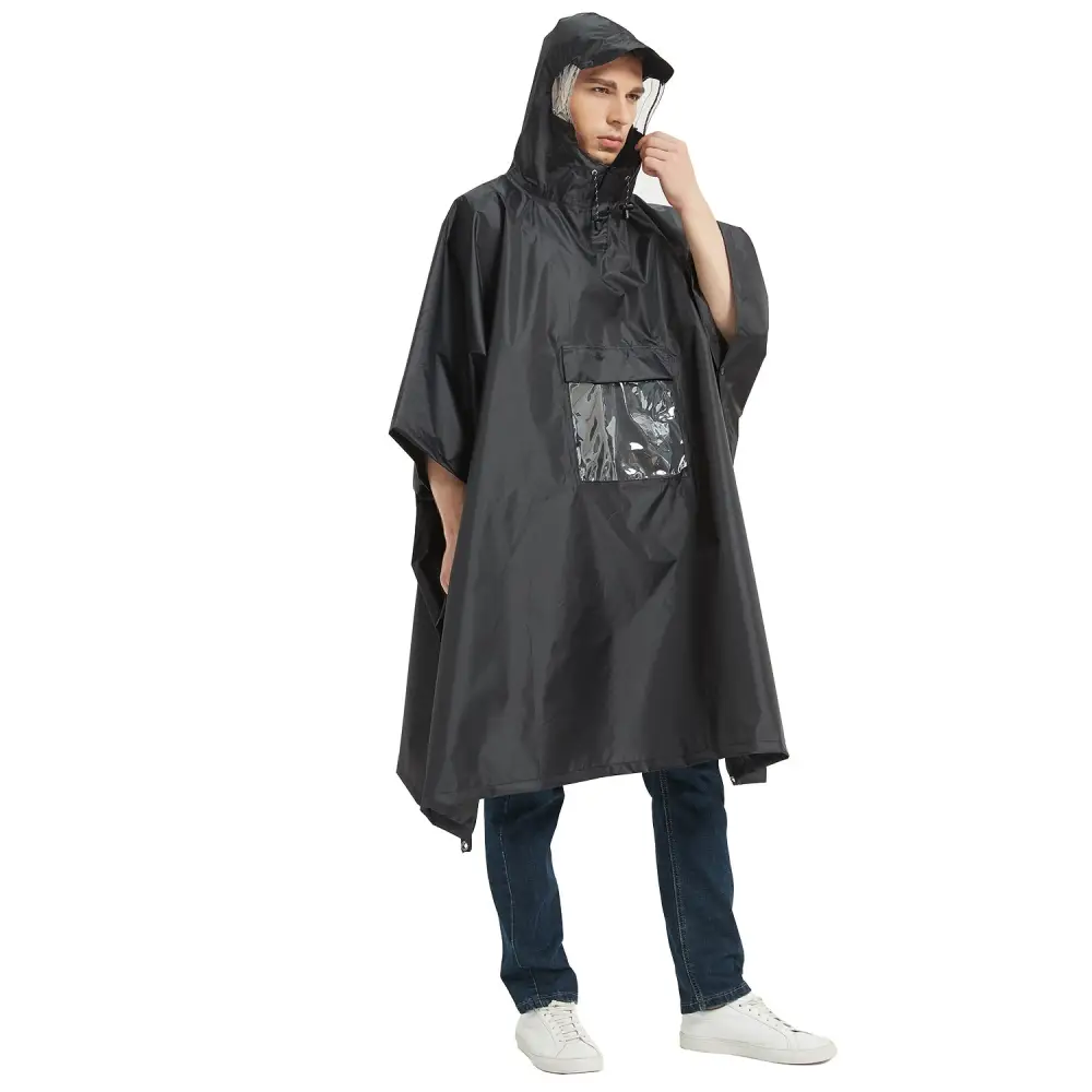 Poncho de pluie noir pour hommes – Image 4