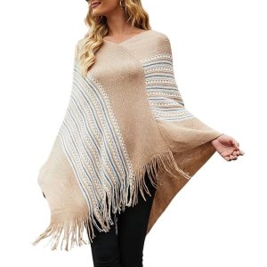 Poncho femme beige