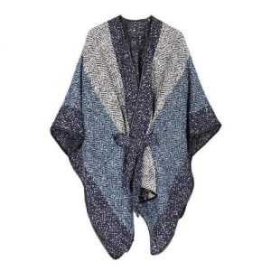Poncho Laine-Motifs Femme Cachemire