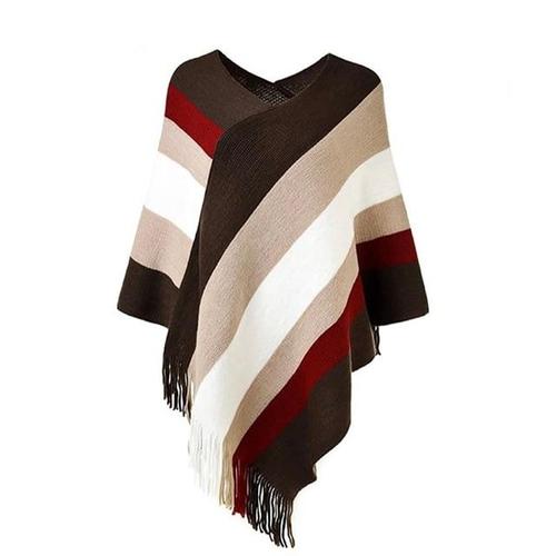 Poncho Rayures Chaud Femme – Image 4