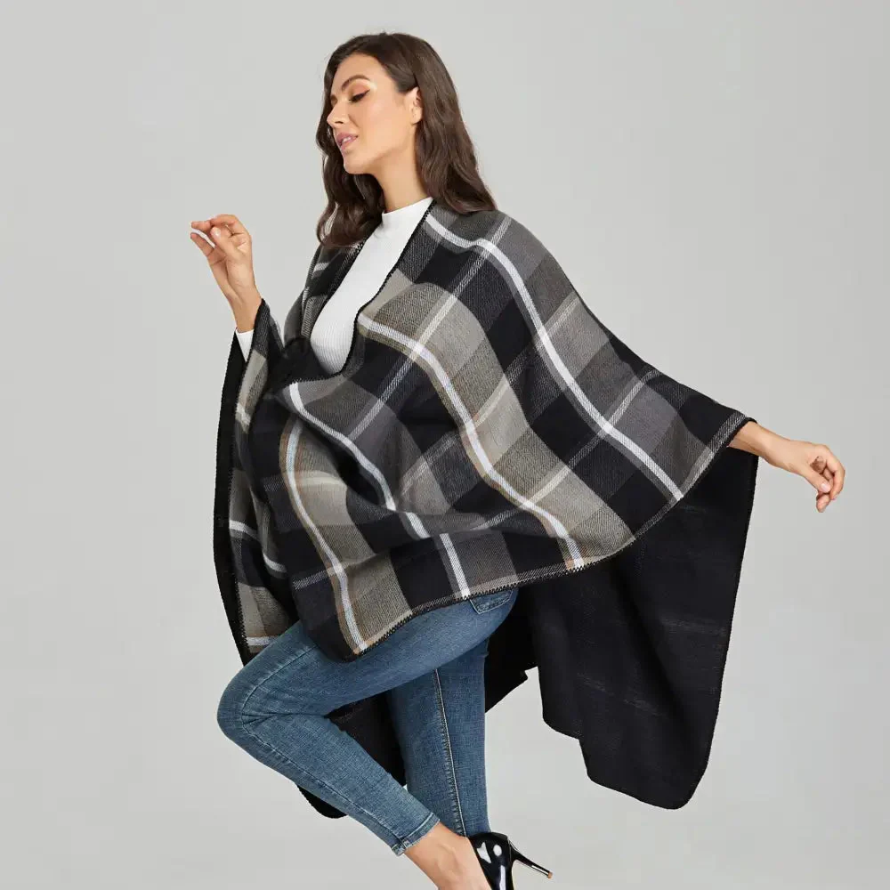 Poncho Femme Chic Noir et Gris – Image 5