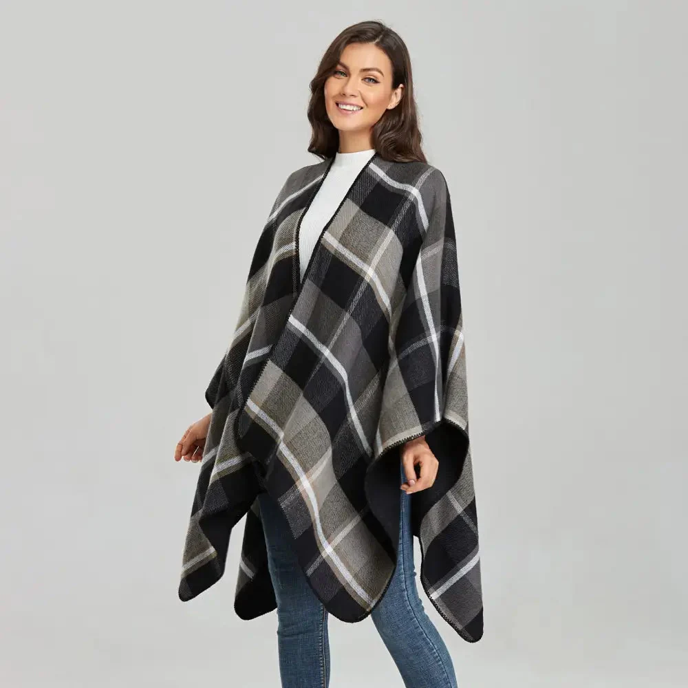 Poncho Femme Chic Noir et Gris – Image 3