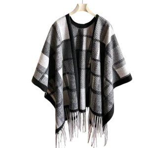 Poncho Femme Coton à Carreaux