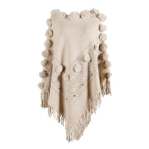 Poncho Pompons Femme Coton – Image 6