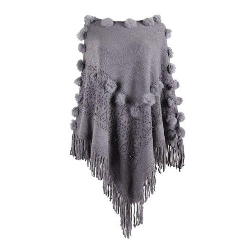 Poncho Pompons Femme Coton – Image 4