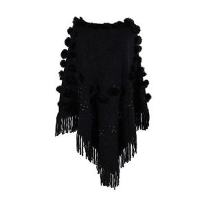 Poncho Pompons Femme Coton