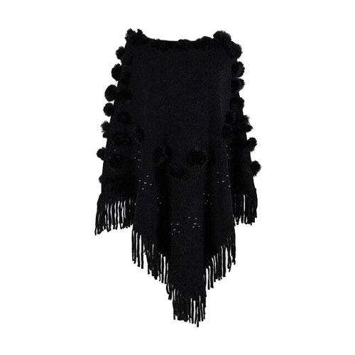Poncho Pompons Femme Coton