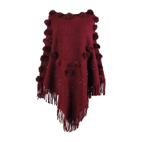 Poncho Pompons Femme Coton – Image 3