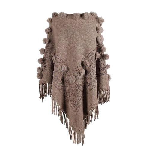 Poncho Pompons Femme Coton – Image 5