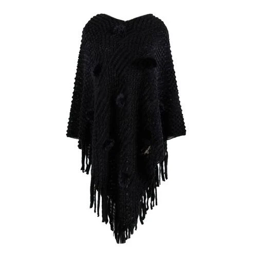 Poncho Pompons-Fin Femme