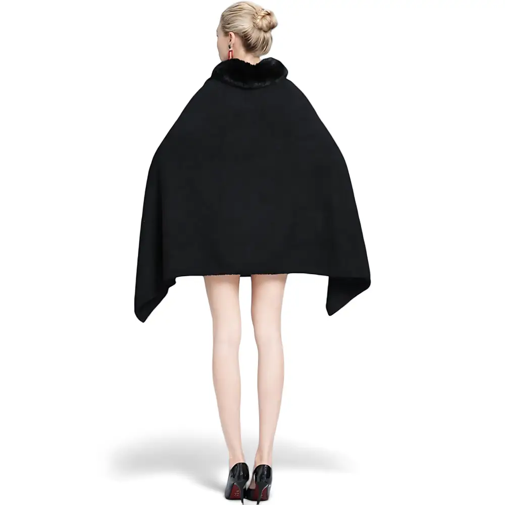 Poncho femme noir fourrure – Image 6