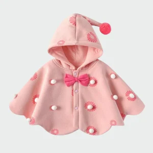 Poncho Fille Rose Capuche