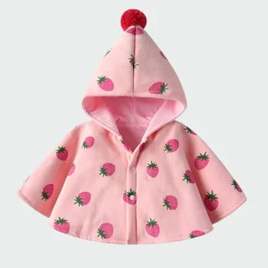 Poncho Fille Rose Fraise