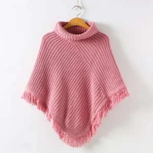 Poncho Fille Tricot Rose