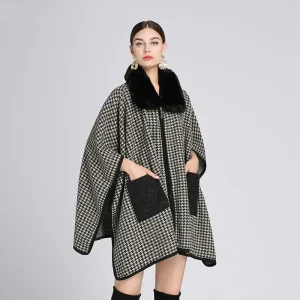 Poncho Fourrure Pied-de-poule