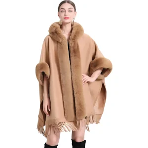 Poncho laine capuche femme