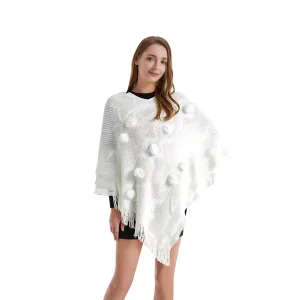 Poncho laine femme à longue frange