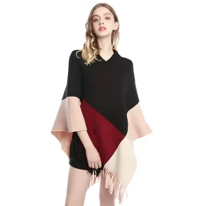 Poncho laine femme noir élégant