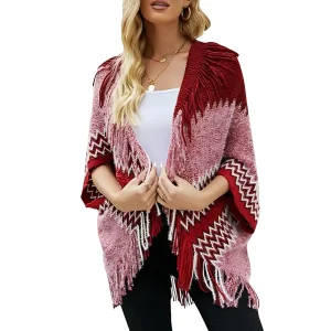 Poncho laine femme rouge