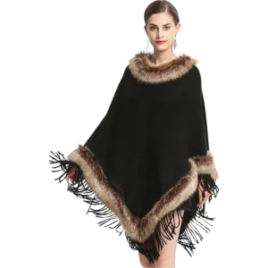 Poncho noir femme
