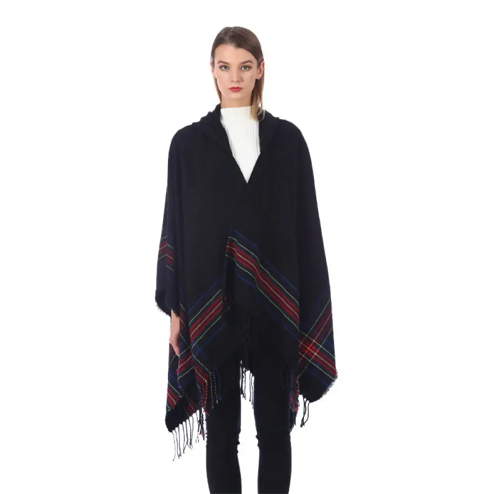 Poncho noir femme en cachemire – Image 2