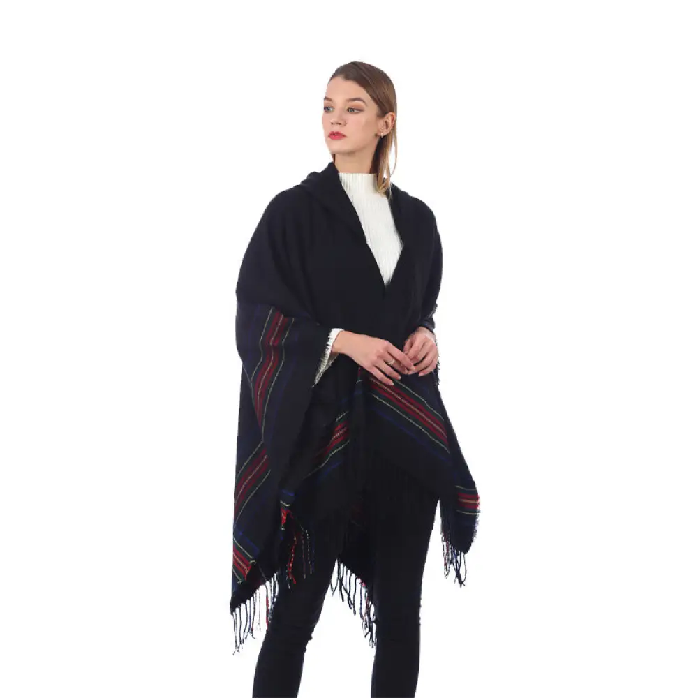 Poncho noir femme en cachemire – Image 3