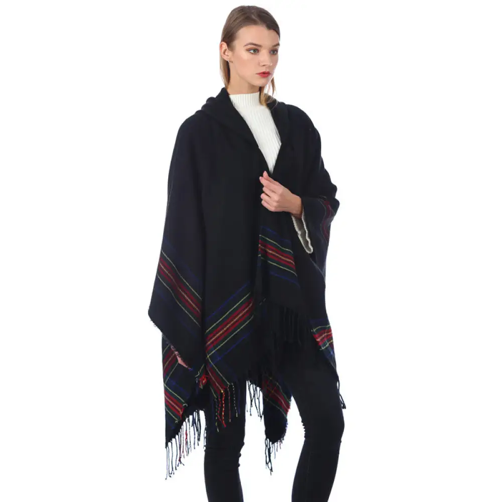 Poncho noir femme en cachemire – Image 4