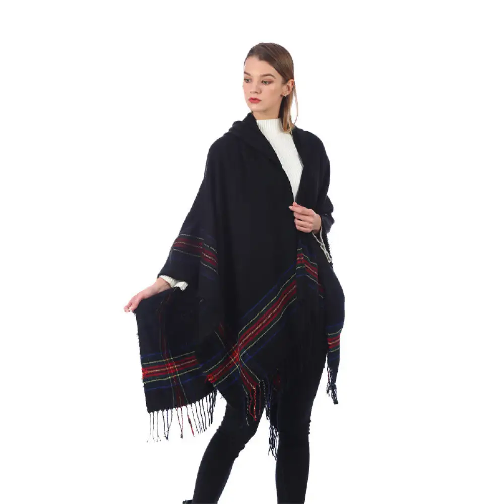 Poncho noir femme en cachemire – Image 5