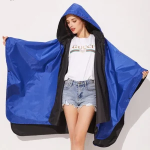 Poncho Pluie Bleu & Noir Femme