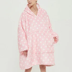 Poncho Polaire Rose Pois Blancs