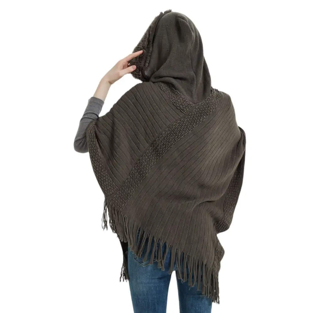 Poncho tricot femme à capuche – Image 7
