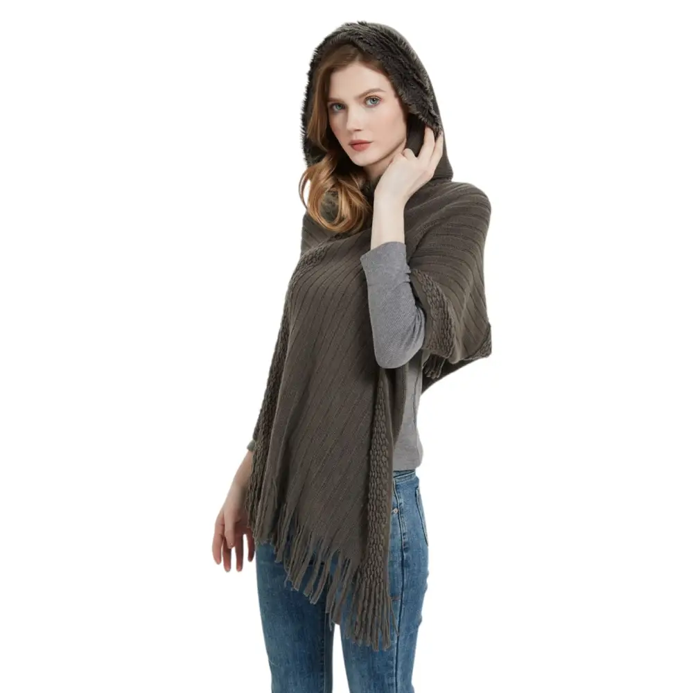 Poncho tricot femme à capuche – Image 3