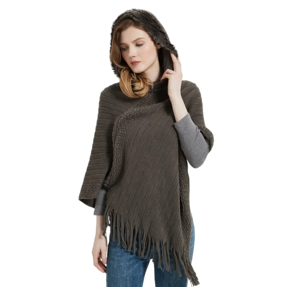 Poncho tricot femme à capuche – Image 5