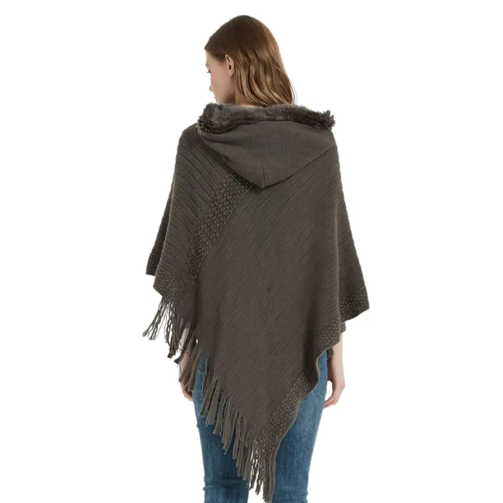 Poncho tricot femme à capuche – Image 6