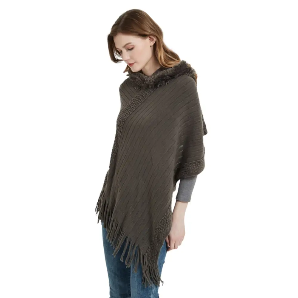 Poncho tricot femme à capuche – Image 4