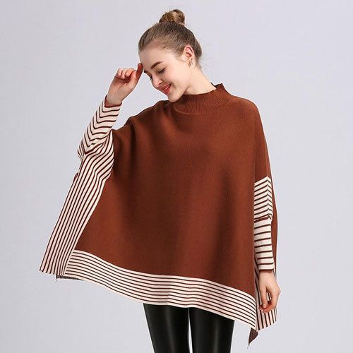 Poncho Rayures Femme Cachemire – Image 3