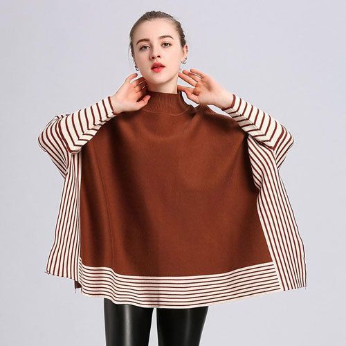 Poncho Rayures Femme Cachemire – Image 8