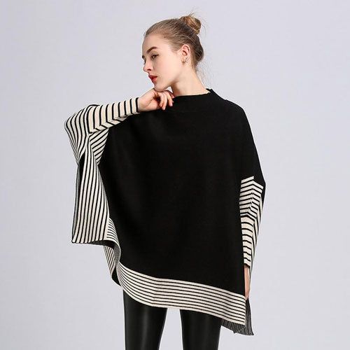 Poncho Rayures Femme Cachemire – Image 4