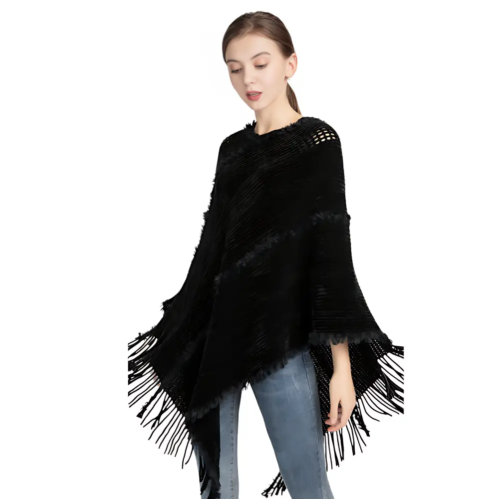 Pull poncho noir femme – Image 3