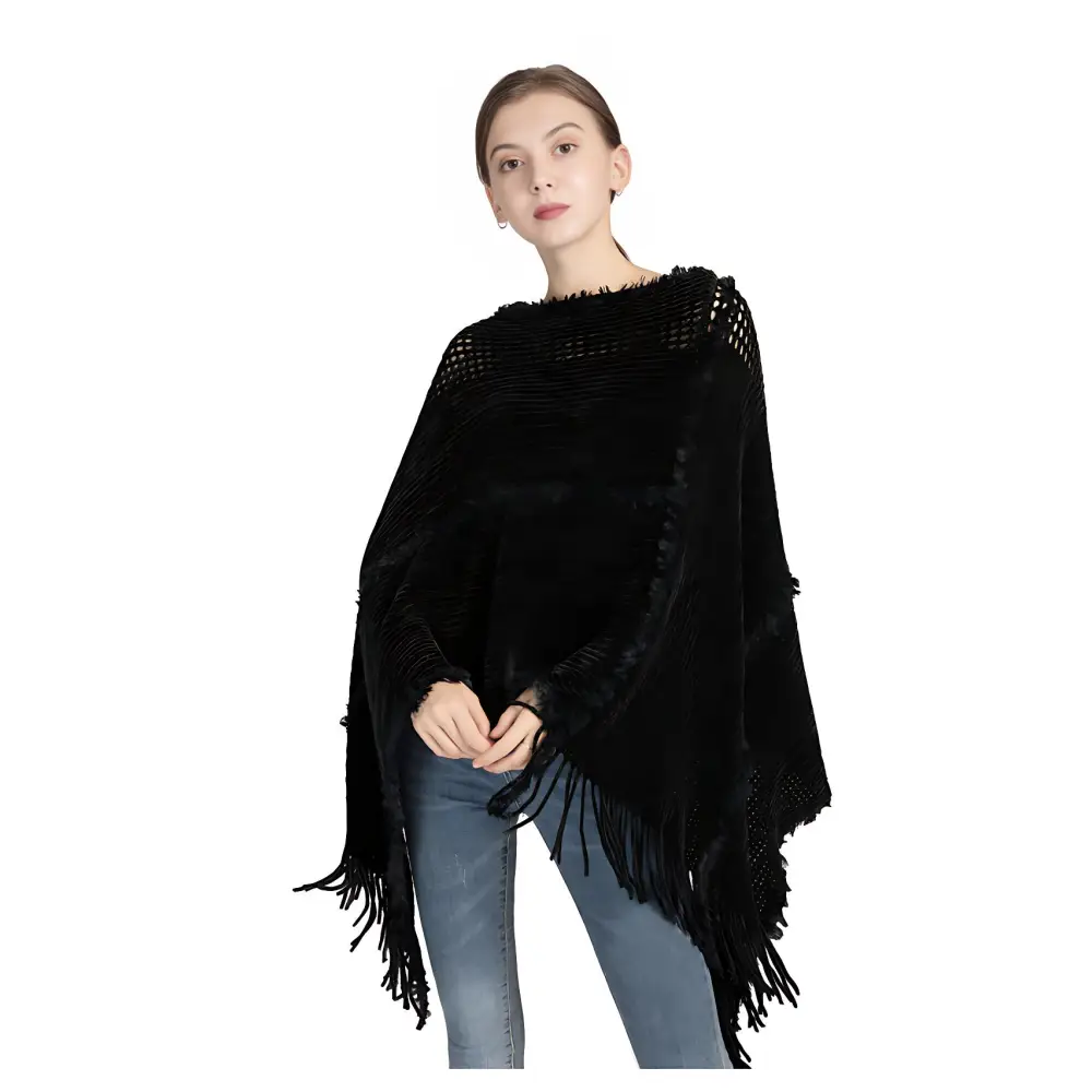 Pull poncho noir femme – Image 2