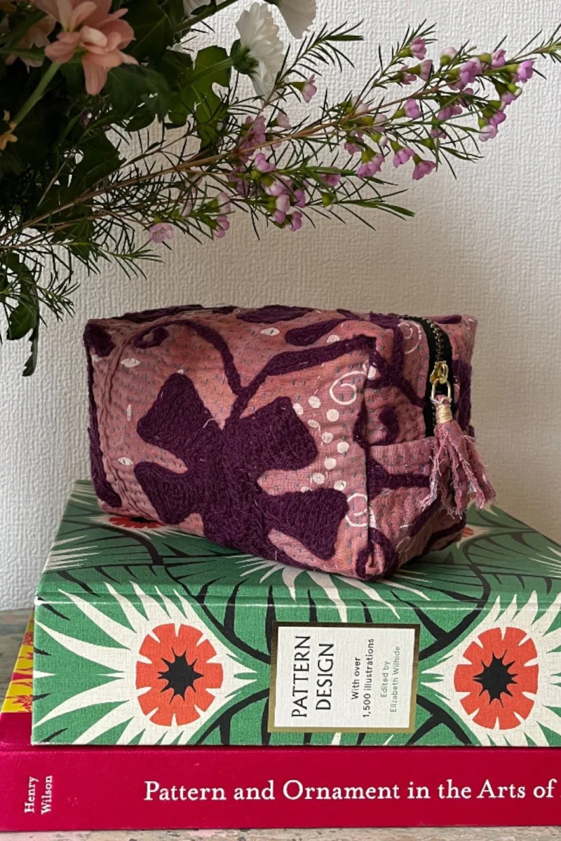 Trousse maquillage Kantha brodé uni – Image 4