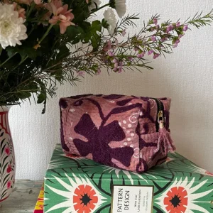 Trousse maquillage Kantha brodé uni