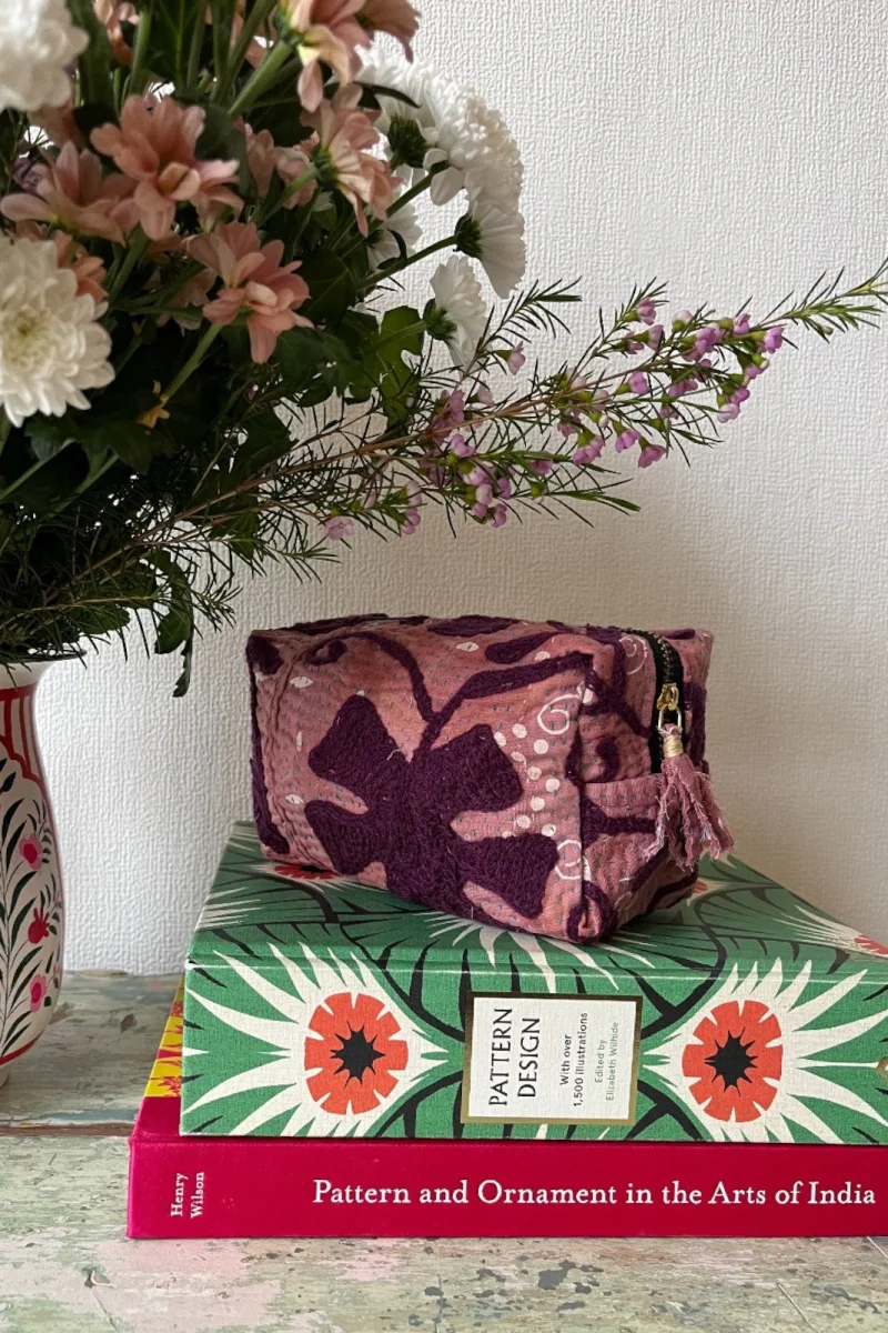 Trousse maquillage Kantha brodé uni – Image 2