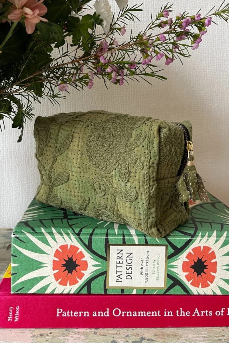 Trousse maquillage Kantha brodé uni – Image 3