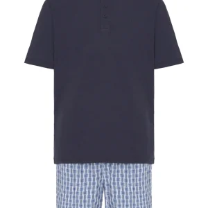 Pijama Hombre Verano Corto Tapeta Algodón Punto Liso Tela Cuadros - Azul 3604_39