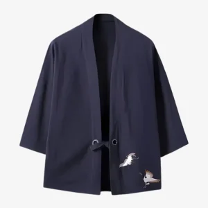 Veste Kimono Bleu Nuit Grues Japonaise