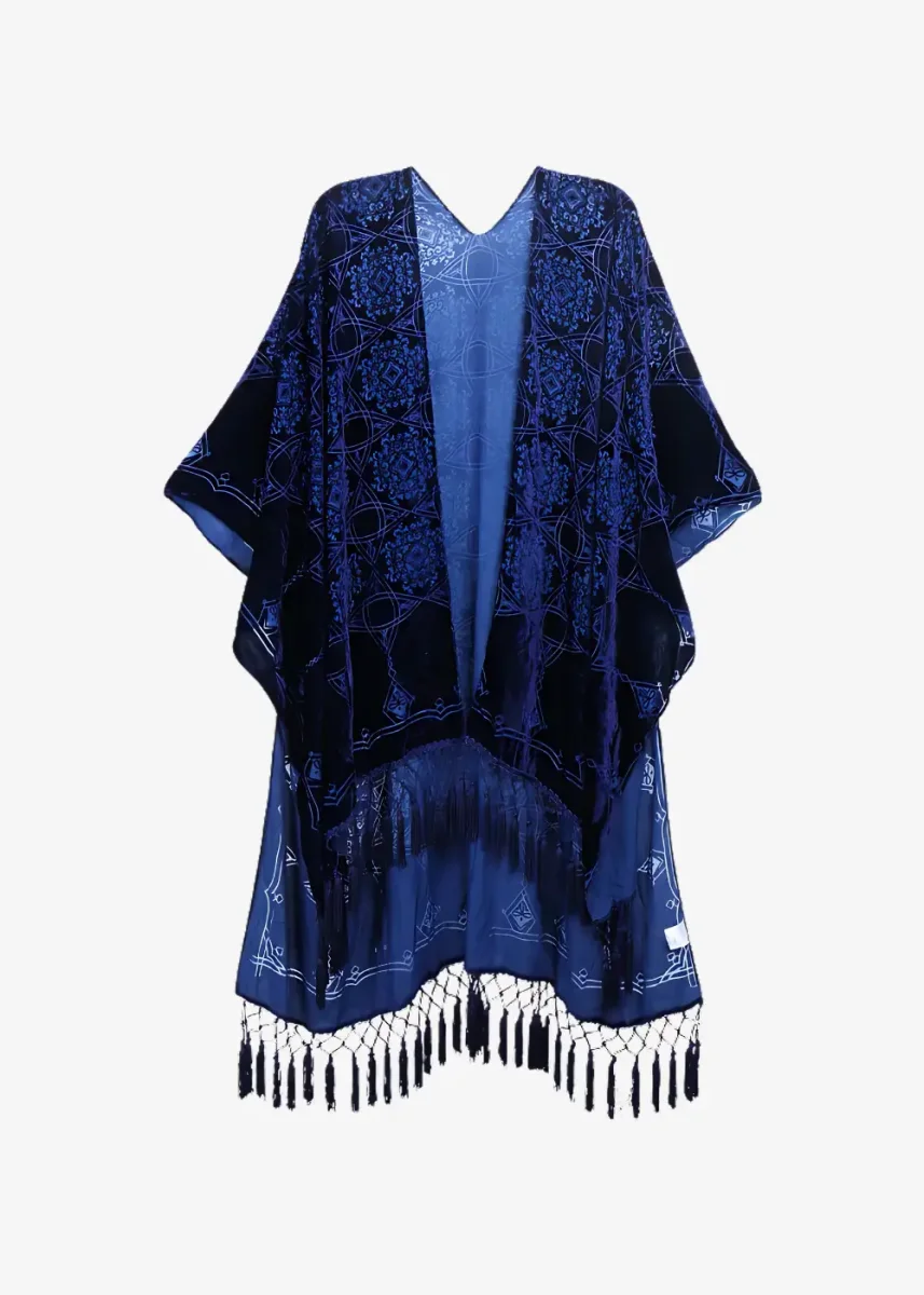 Veste Kimono Bleue Florale – Image 2