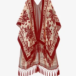Veste Kimono Crème Et Rouge